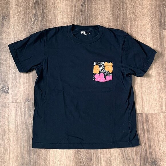 Uniqlo UT Andy Warhol Black Floral Pocket T Shirt Sz XS - Picture 2 of 8